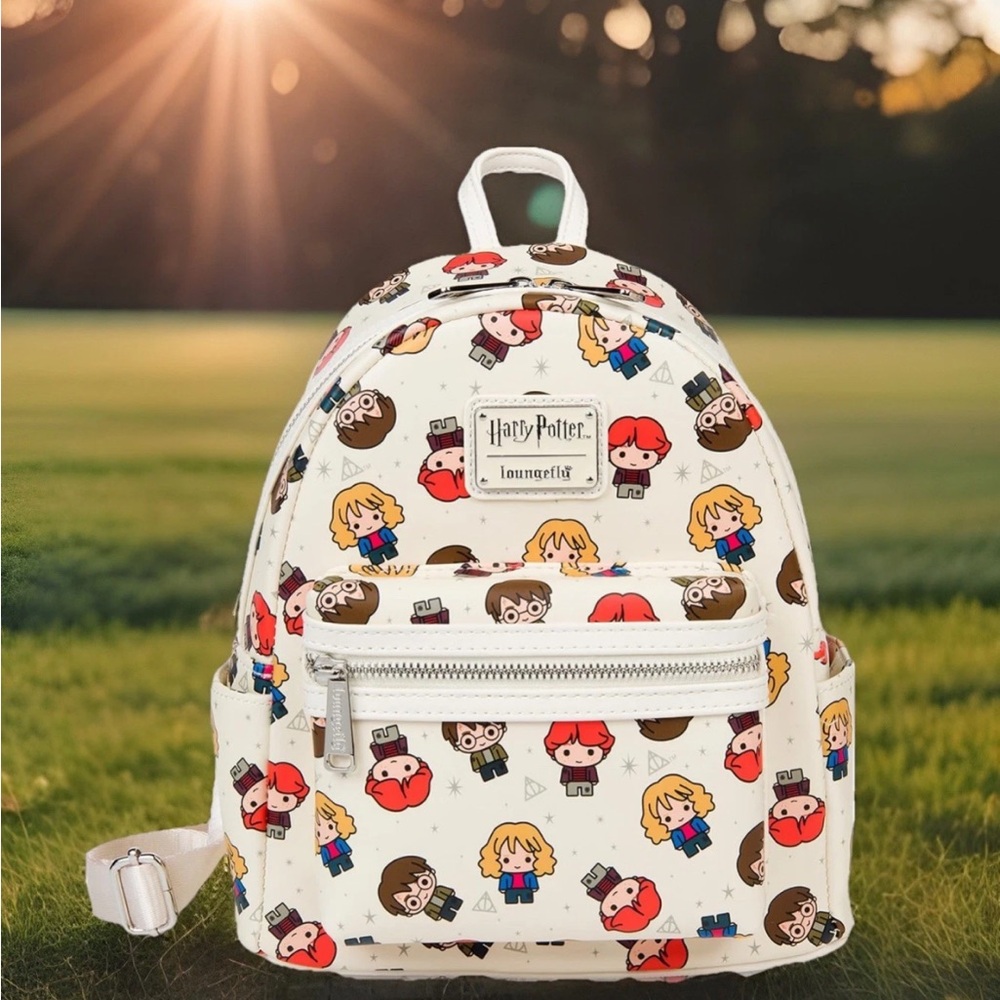 NEW Loungefly White HARRY POTTER Chibi Characters AOP Backpack Amazon Exclusive
